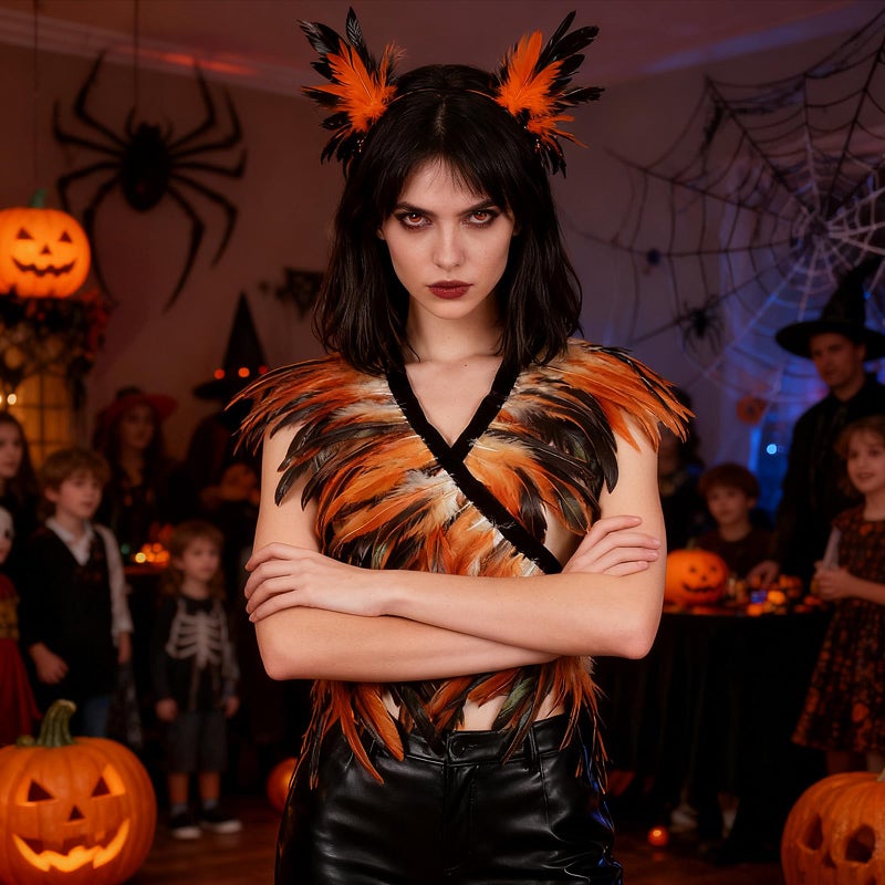 L'VOW Feather Boa Ribbon Punk Gothic Shawl Crow Witch Costume for Halloween(Brown) - Image 3